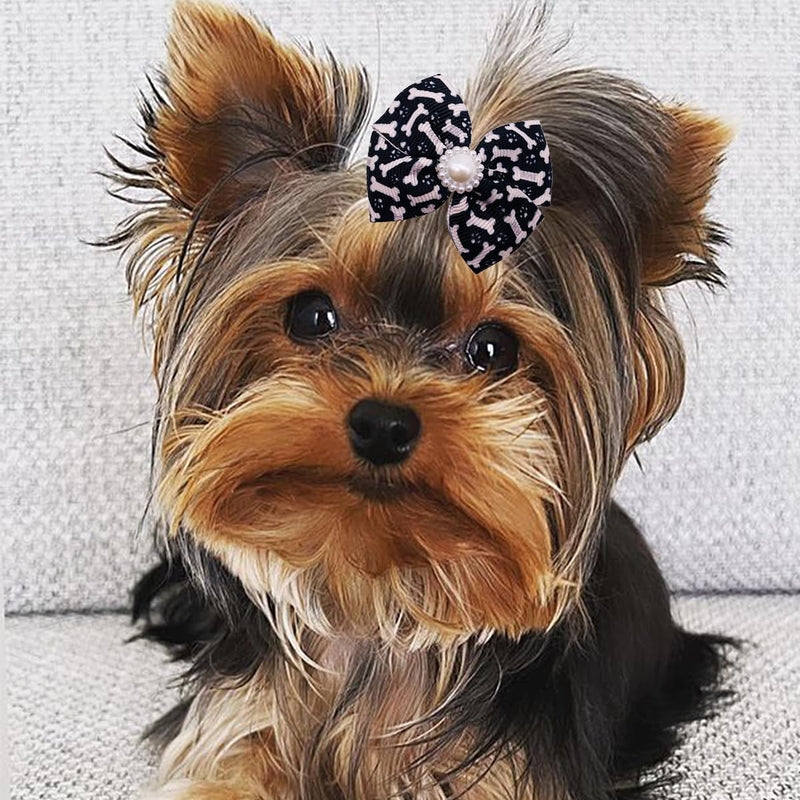 PET SHOW 20pcs Dog Hair Bows with Alligator Clips for Small Medium Dogs Bowknot Hair Clips Cat Puppy Yorkshire Grooming Hair Accessories Assorted (Paw Bone Printed) Paw Bone Printed - BeesActive Australia