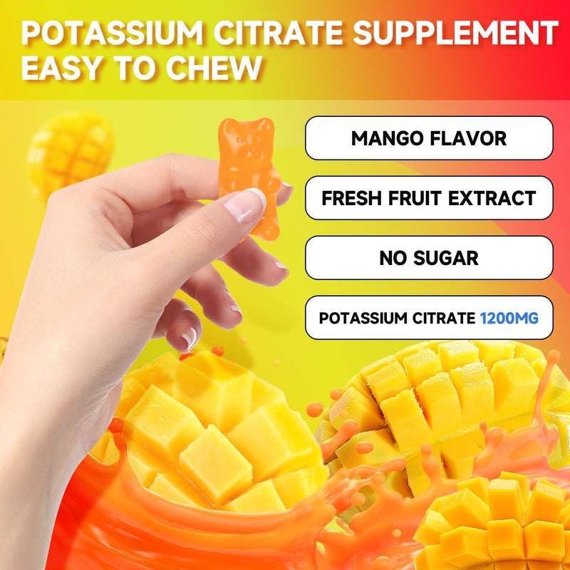 Potassium Citrate Gummies, High Potassium Supplement Gummies 1200mg Support Leg Cramps & Muscle Health, Potassium Gummies for Adults & Kids, Vegan, Mango Flavor 120 Count 120 Count (Pack of 1) - BeesActive Australia
