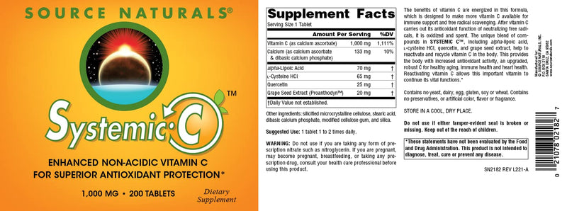 Source Naturals Systemic C, 1000mg - 200 Tablets 1 200 Count (Pack of 1)