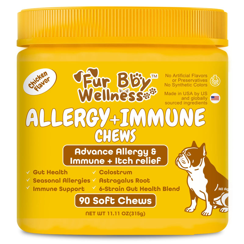 Allergy & Immune Support for Dogs Anti-Itch - Provide Seasonal Allergy Relief, Dog Probiotics for Itchy Skin, Ears, Eyes, and Stops Paw Licking - 90 Soft Chews