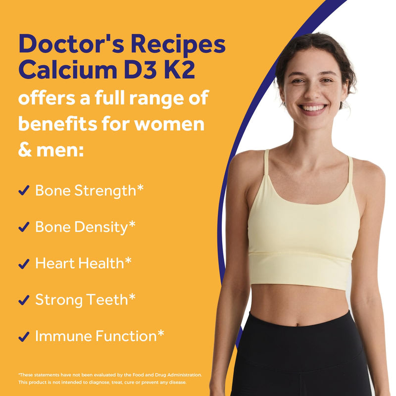 Doctor's Recipes Calcium 1200mg with Vitamin D3 & K2 as MK7, Max Absorption Calcium Supplements for Bone, Teeth & Immune Support, 120 Tablets