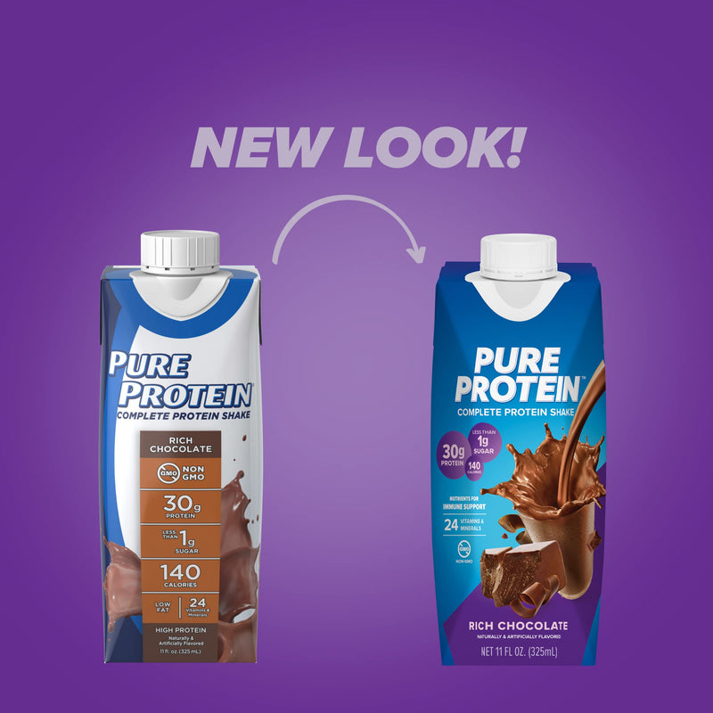 Pure Protein Chocolate and Vanilla Protein Shakes, 30g Protein, 11oz Bottles, 12 Pack Bundle