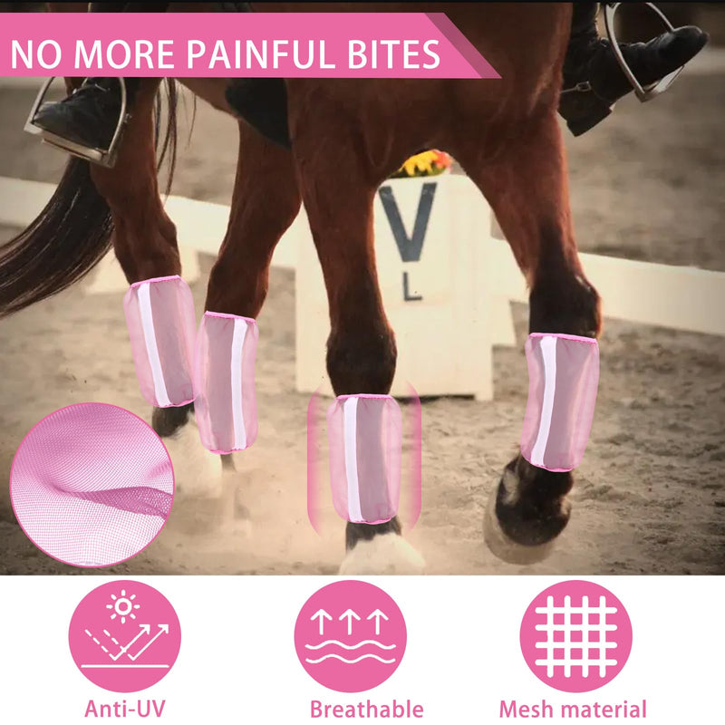 Loose Fitting Horse Leggings Breathable Fine Mesh Leg Guard Anti-Mosquito Fly Boots for Horse Equestrian Equipment Protect Horse Legs Set of 4 (Pink) - BeesActive Australia