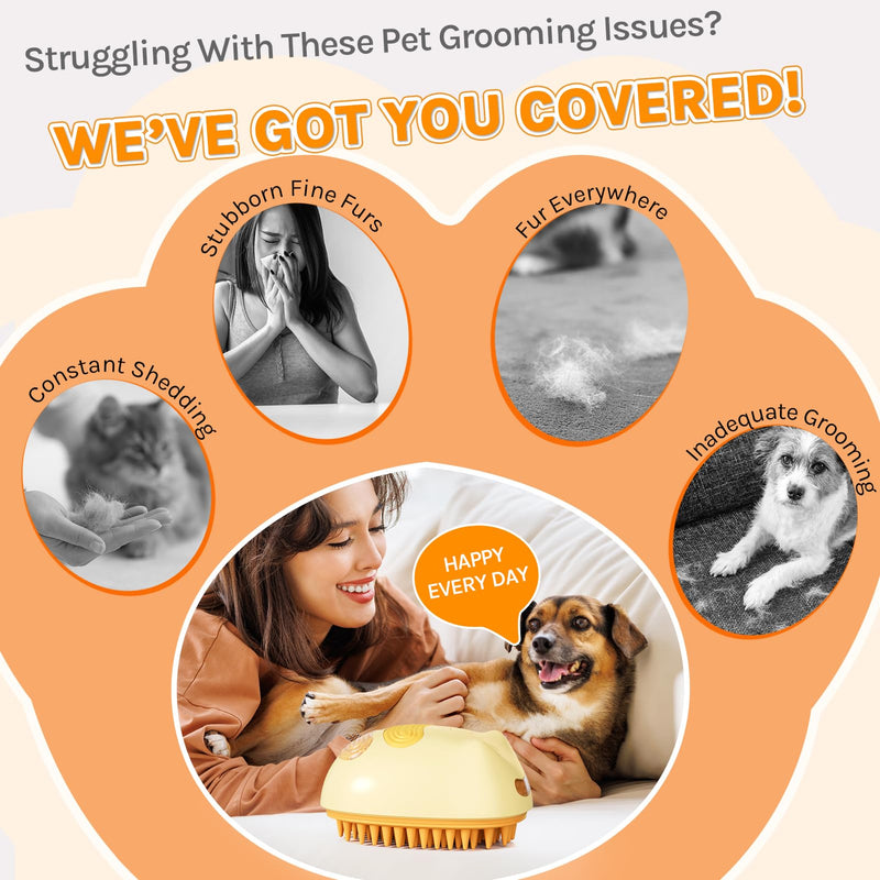 Pet Grooming Brush for Shedding, Spray Cat Brush, Cat Mist Brush, Skin Friendly Grooming Cat Steam Brush, Deshedding Brush for Short Haired Dogs, Dual Brush Heads - BeesActive Australia