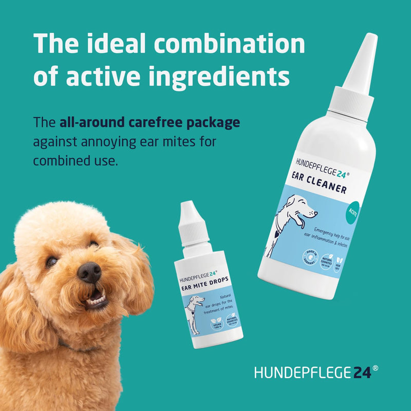 Dog Ear Cleaner Solution acute - Extra Strong Ear Cleaner for Dogs & Cats with Inflammation & Infections - Natural Dog Ear Drops with Piroctone Olamine, Chamomile & Aloe Vera 250ml "Acute" Extra Strong