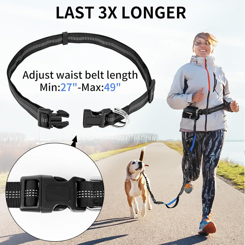 Hands Free Dog Leash with Zipper Pouch, Retractable Bungee Waist Leash with Dual Padded Handles & Waist Belt Fanny Pack for Medium & Large Dog Training Walking Running Hiking Jogging (Blue) Blue - BeesActive Australia