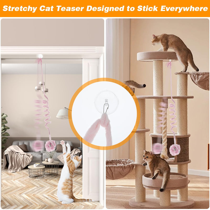 4pcs Hanging Cat Toys, Elastic Cat Spring Toys for Indoor Cats, Interactive Toys for Cats, Cat Balls with Bell, Cat Toys for Bored Indoor Adult Cats, Cat Toy Springs in Pink, Blue, Yellow, Gray - BeesActive Australia