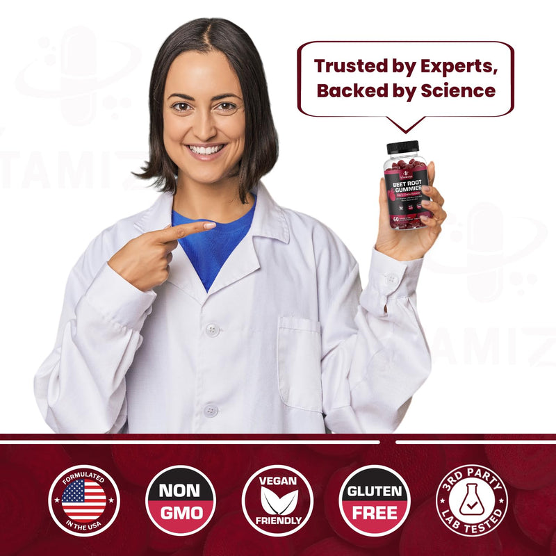 Beet Root Gummies w Grape Seed - Vitamin C, B12, L-Arginine & L-Citrulline | for Circulation Flow & Heart Healthy Energy - Pomegranate Flavor, 60 Count Potent