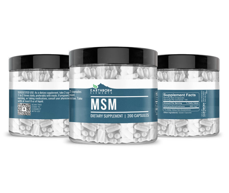 Earthborn Elements Methylsulfonylmethane (MSM) 200 Capsules, Non-GMO, Easy-to-Take Caps 1 Count (Pack of 200) - BeesActive Australia