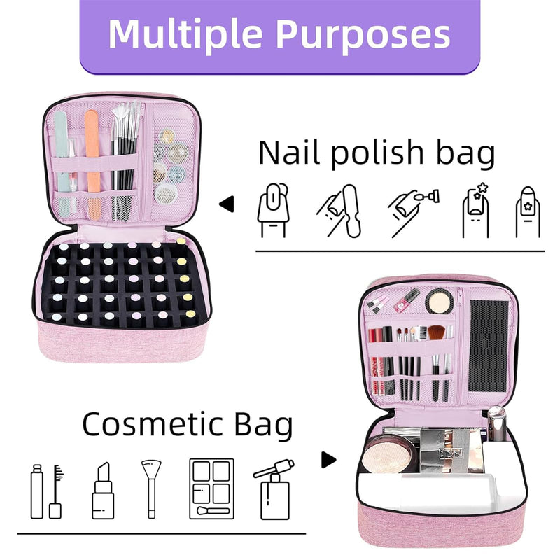 ALSLEA Nail Polish Organizer Holds 30 Bottles (15ml - 0.5 fl.oz) Double-layer Gel Nail Polish Kit Case, Nail Holder for Nail Lamp, Portable Nail Organizer and Storage for Nail Supplies (Pink) Pink 30 slots
