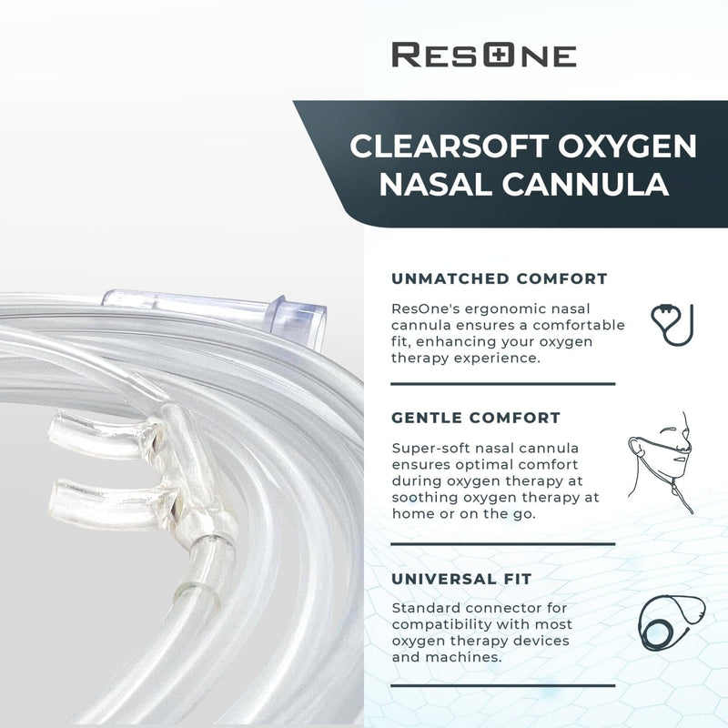ResOne 7Ft Soft Adult Oxygen Nasal Cannula 5-Pack - Curved Prongs, Crush-Resistant Tubing - Nasal Tubes, Oxygen Concentrator Supplies - Soft Curved Nose Piece, Standard Size, Standard Flow 6 LPM Clear 7Ft_5Pk