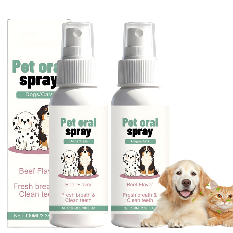 2 Pcs Dog Teeth Cleaning Spray, Oral Spray for Dogs, Fresh Breath, No-Brush Oral Care, Easy Daily Use Dog Breath Freshener for Dogs Cats