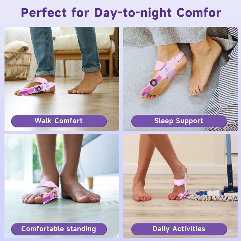 Bunion Corrector for Women & Men - Bunion Fix for Hallux Valgus Pain Relief with Non-Slip Big Toe Separator, Adjustable Big Toe Straighter, Bunion Splints Fits Left & Right Feet (Pink 2Pcs)