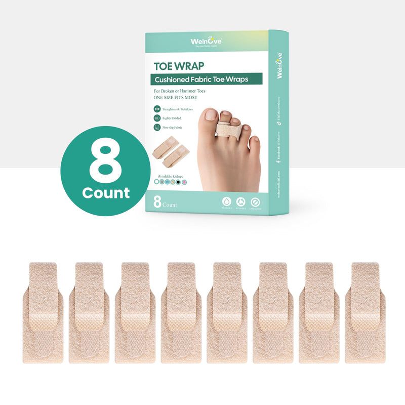 Welnove Hammer Toe Straightener - 8 Pack Broken Toe Wraps - Hammer Toe Corrector for Women - Toe Splints for Crooked Toes, Curled Toes, Bent Toes - (Large, Beige) Large - BeesActive Australia