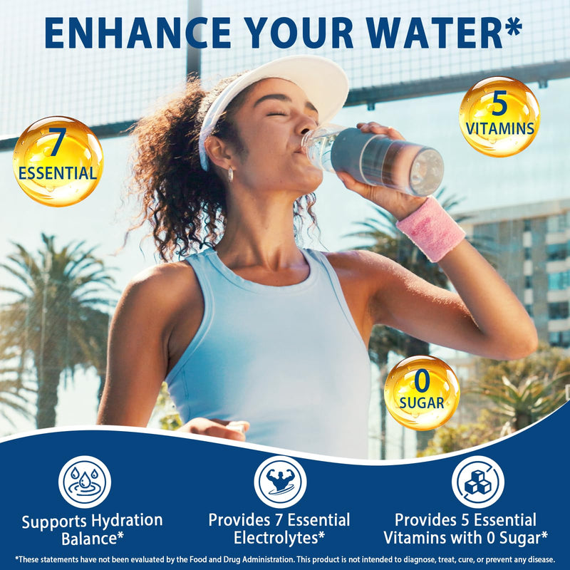 Electrolytes Sachets 24PCS, Electrolytes Powder with Hydration Nutrition, Zero Sugar Hydration Packets with 7 Key Electrolytes & 5 Vital Vitamins for Rapid Hydration, 6 Flavors