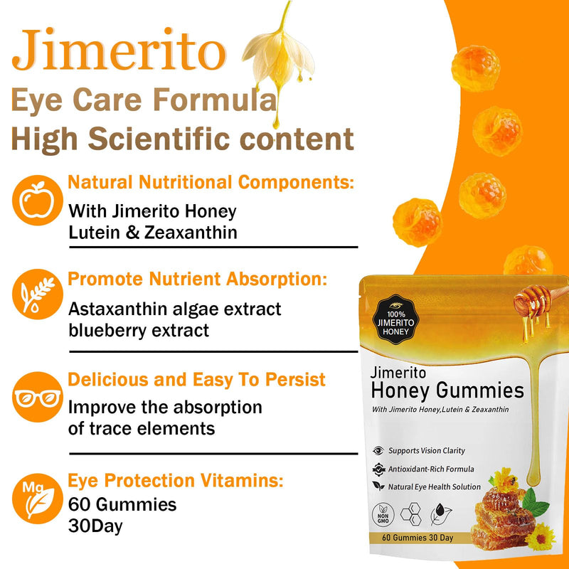 Jimerito Honey Lutein Gummies,Lutein & Zeaxanthin Supplements，20mg Gummies-30-day Supply (1pc) 1pc