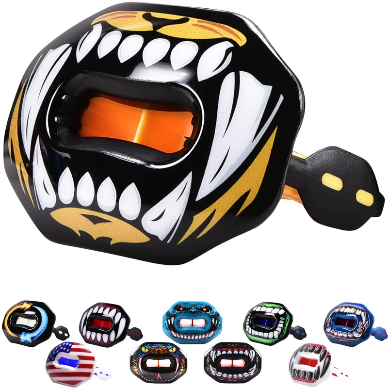 Oral Mart Flag Football Mouth Guard with 3D LipFit Design for Kids - Youth Tackle Football Mouthguard (No Boil) Cool Instant Fit Lip Guard Mouthpiece for Braces (Detachable Helmet Strap Included) Youth / Adult (Age 8 & Up) Tiger Bite