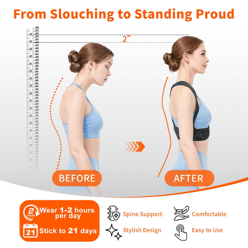 Posture Corrector for Women, Adjustable Back Straightener with Enhanced Support, Invisible Under Clothes, Breathable Upper Back Brace for Neck, Back Pain Relief, Correct Hunchback, Slouching, L/XL L/XL (Underbust: 35.5-45'')