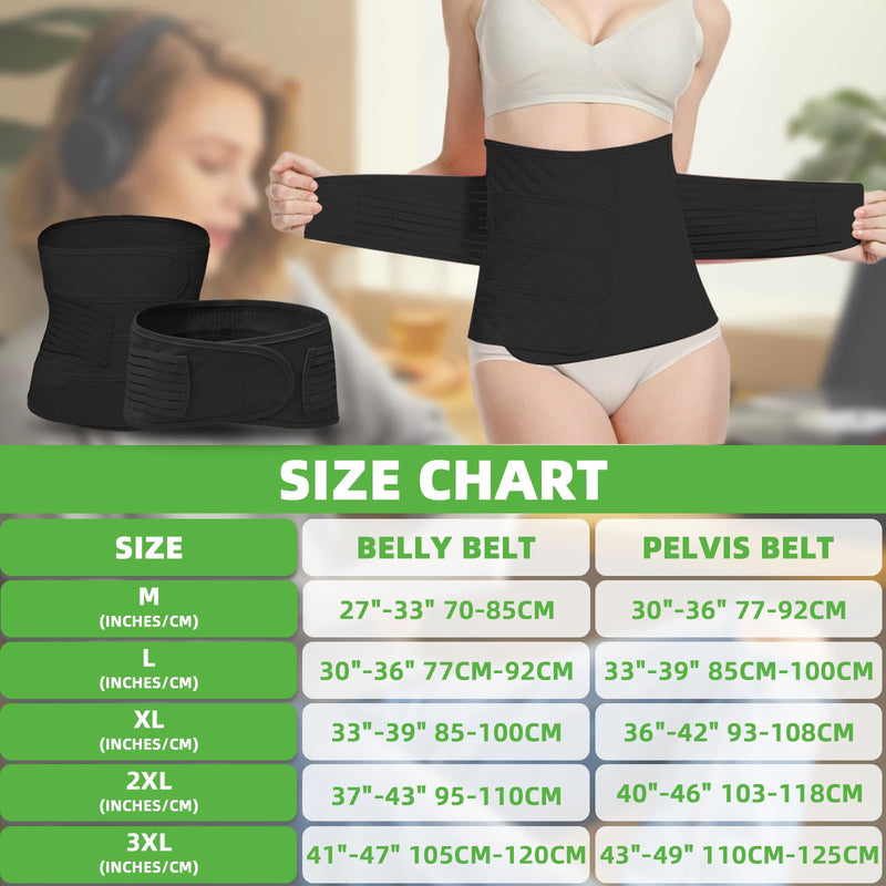 XXX-Large 2 in 1 Postpartum Belly Band Wrap Black, C-Section Support Belt, Post Partum Support Recovery Waist/Pelvis Belt, Hysterectomy Binder Girdle Stomach XXX-Large - BeesActive Australia