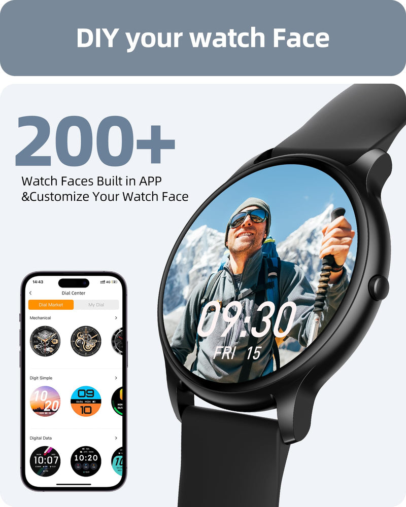 Parsonver Smart Watch for Men Women(Answer/Make Calls), HD Screen Fitness Tracker IP68 Waterproof 100+ Sport Modes, Heart Rate Sleep Monitor, Pedometer, Smartwatch for Android Phones/iPhone Compatible Black