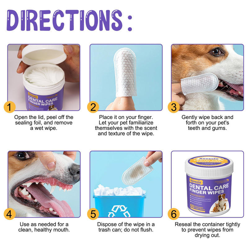Dental Care Finger Wipes | Reduces Plaque & Freshens Breath | Teeth Cleaning Finger Wipes for Dogs & Cats | 60 Disposable Wipes, Dog Teeth Cleaning Products