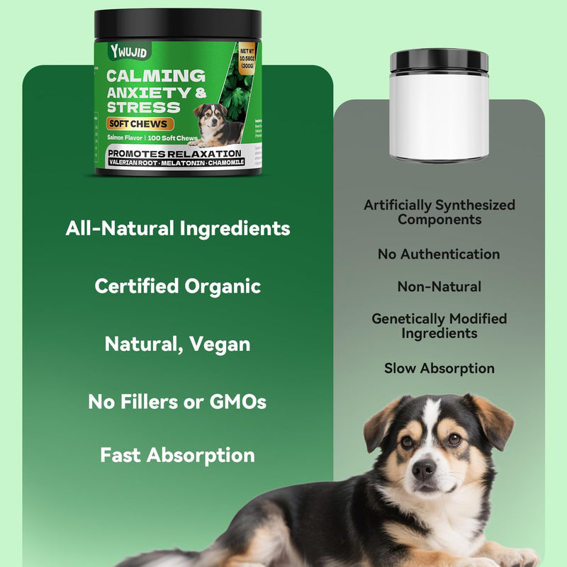 Calming Chews for Dogs with Melatonin - Natural Soothing for Anxiety,Stress,Barking,Bit,Travel,Thunder,Fireworks-Vet Formulated Dog Sleep Aid Tasty for All Small,Large,Senior Dogs-100 Count