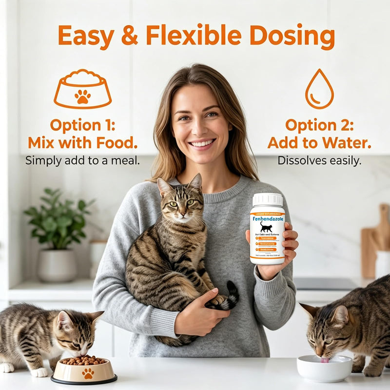Cat Dewormer Liquid for Cats & Kittens, Fenbendazole Broad Spectrum for Tapeworms, Roundworms & Hookworms, Supports Intestinal Health, 120ml