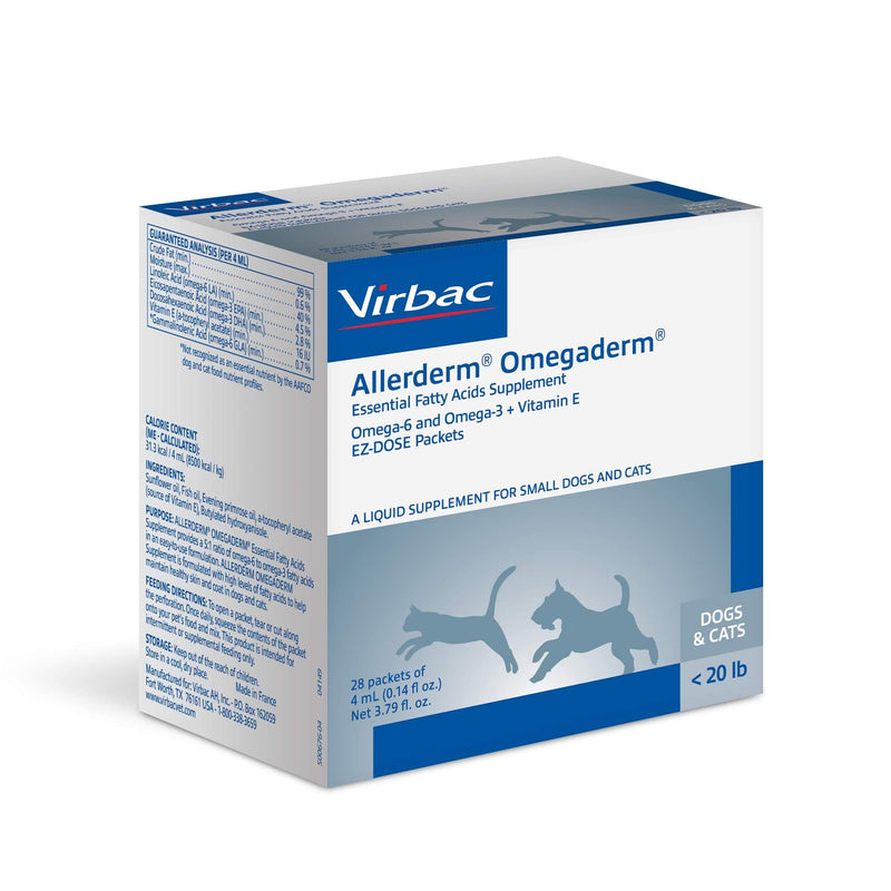 Virbac ALLERDERM OMEGADERM® Essential Fatty Acids Supplement - Omega 3, Omega 6, Vitamin E supplement | Allergy Support for Cats/Small Dogs – 28 daily doses Small Dog/Cat 4ml