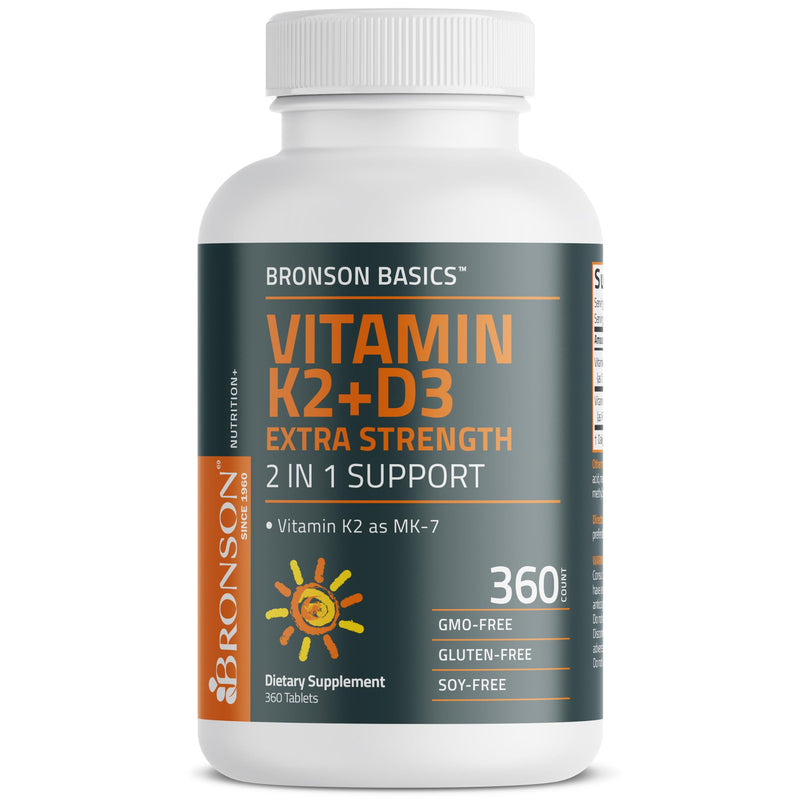 Bronson Vitamin K2 MK-7 + D3 10,000 IU Extra Strength, 360 Tablets | 120 mcg Vitamin K2 as MK-7 per Tablet, Bone Health Support, Non-GMO, Gluten-Free & Soy-Free 360 Count (Pack of 1)