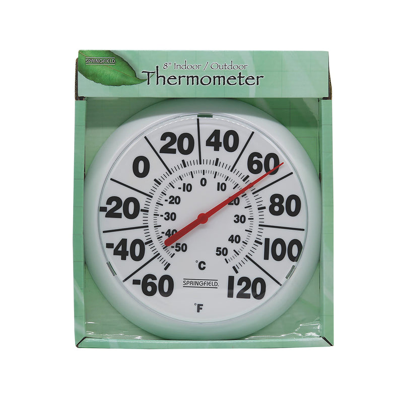 Springfield Indoor Outdoor Big and Bold Dial Thermometer, Wireless Thermometer with Easy to Read Large Numbers for Patio, Pool, and Indoor Areas, 8-Inch, White No Size