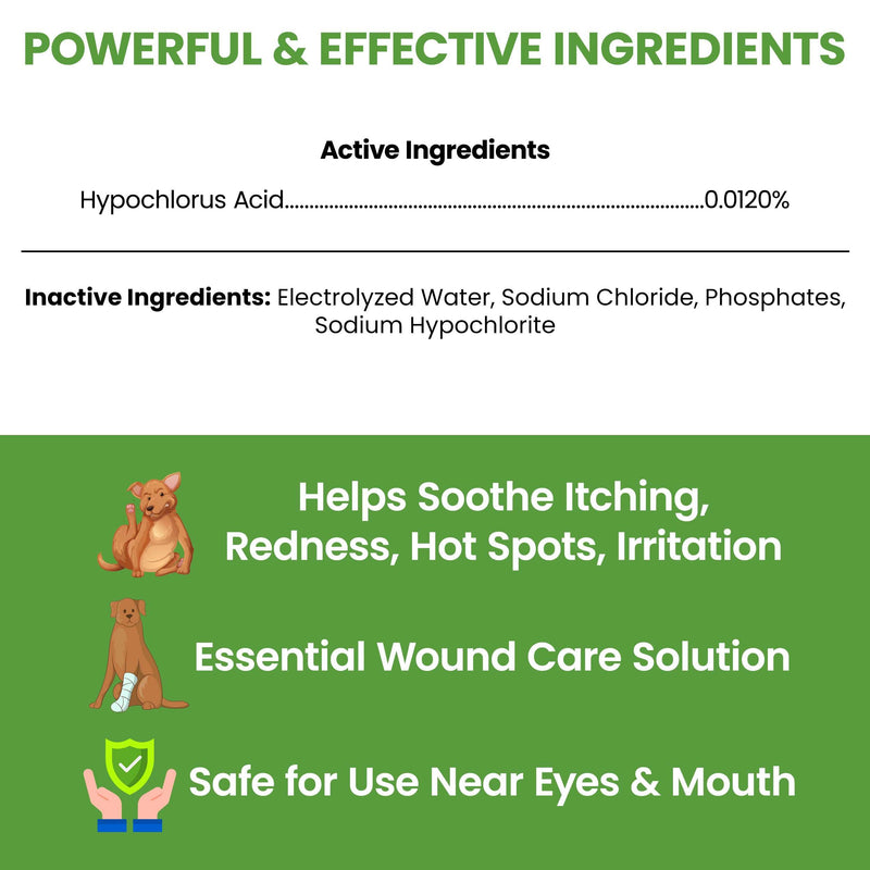 Chew + Heal Labs Hypochlorous Acid Spray for Dogs – Dog Wound Spray for Cuts, Burns, Sores, Abrasions, and More – Non Toxic and Chemical Free HOCI Wound Care – Made in The USA, 4 oz