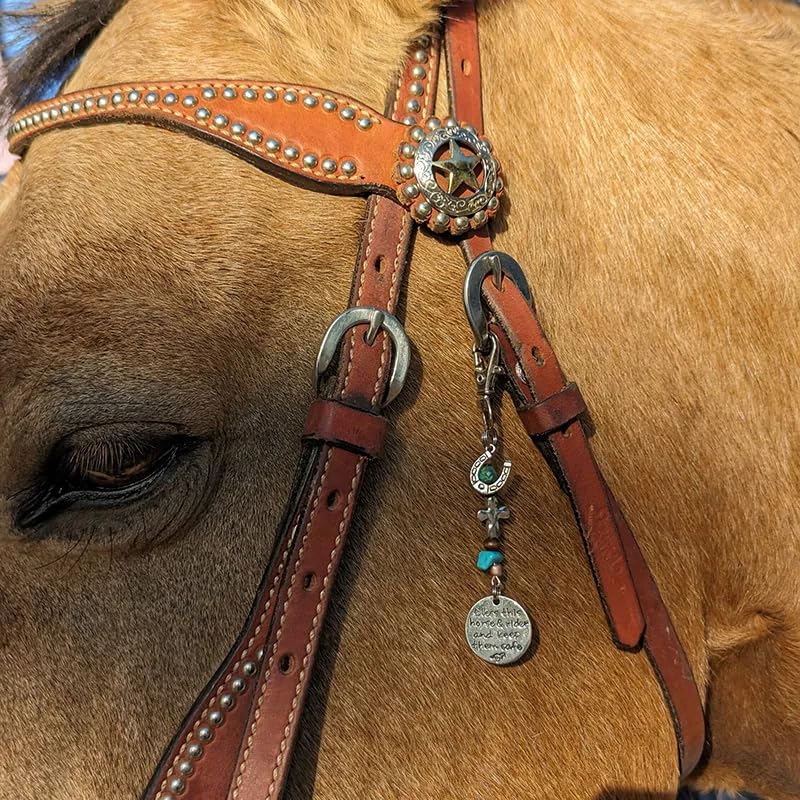Horse Saddle and Bridle Charm Clip, Bless This Horse and Rider Keep Safe Bridle Saddle Charm Gifts for Horse Rider, Saddle Strings Riding Enthusiast Charms Hanging Ornament Blue Stone & Horseshoe - BeesActive Australia