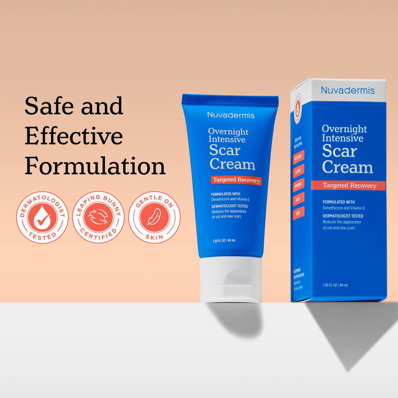 NUVADERMIS Overnight Intensive Scar Cream with Retinol, Allantoin, Vitamin E, Betaine – 1.35 Fl Oz PM Scar Cream Treatment for C-Sections, Keloids & Post-Surgery Care 1.35 Fl Oz (Pack of 1)