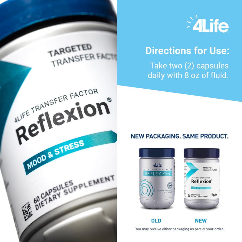 4Life Transfer Factor Reflexion Mood Support with L-Theanine, 60 Capsules | Avena Sativa, Wild green oat, Daily balance, Emotional wellness, Cognitive clarity, Attention, Circulation, Immune support