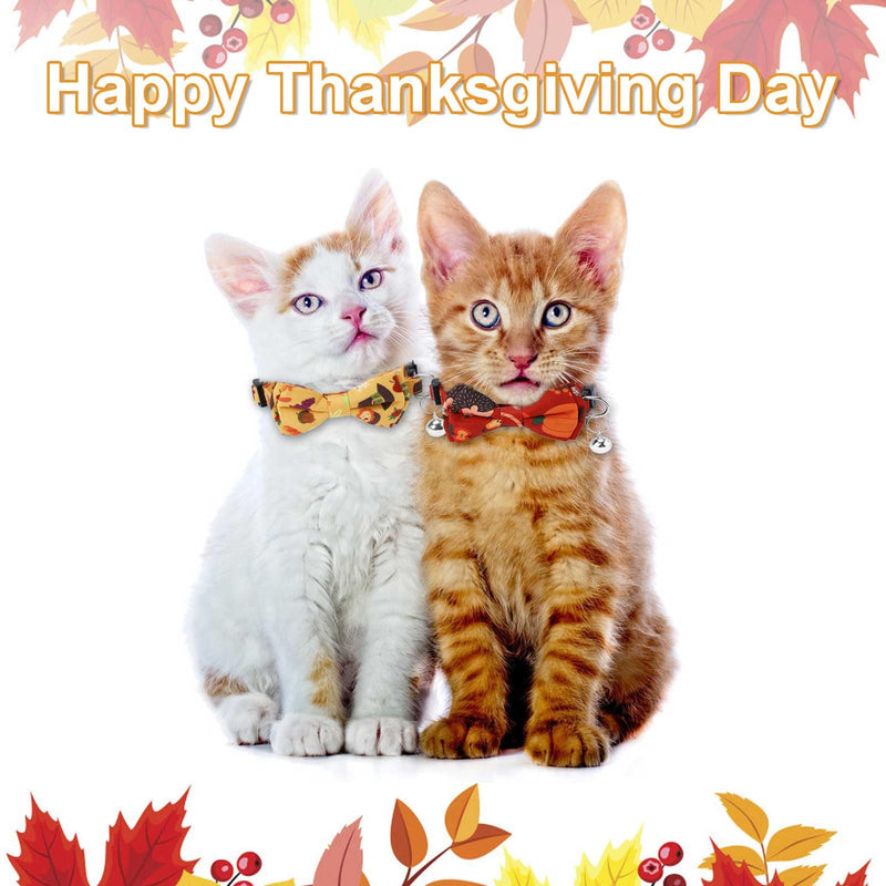 2pcs Thanksgiving Cat Collars, Breakaway Cat Collars with Bow Bell Pumpkin Cat Collar Cute Fall Autumn Holiday Kitten Collar Accessories for Boys Girls Cats Kitty Costume Decorations (Style 1) Style 1 - BeesActive Australia