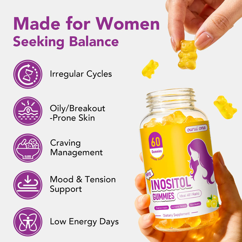 Myo & D-Chiro Inositol Gummies for Women – 40:1 Ratio Hormone Balance & Fertility Support with ALA, Vitamin D3, B12 & Chromium – Lemon Flavor Inositol Supplement for Women – 60 Gummies 1 Pack 60 Count (Pack of 1) - BeesActive Australia