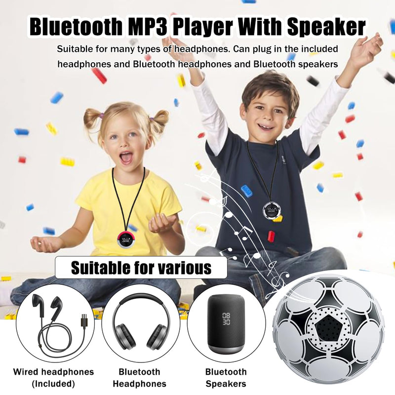 64GB MP3 Player for Kids,MP3 Player with Bluetooth 5.0, Mini Soccer Ball Music Player, Supports Speaker, FM Radio, Recording, and Pedometer Functions, Comes with Headphones and Lanyard