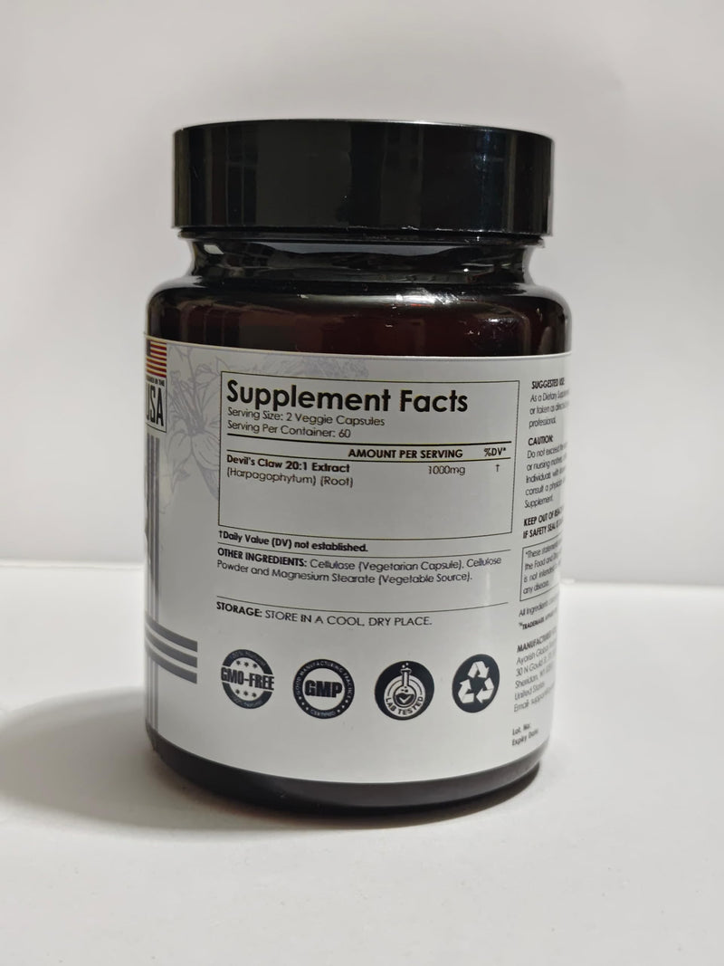 Devils Claw Capsules 1000mg 120 Count Root Extract 20:1 Herbal Supplement Plant Based Botanical Formula Vegan Non GMO Herbal Extract Capsules - BeesActive Australia