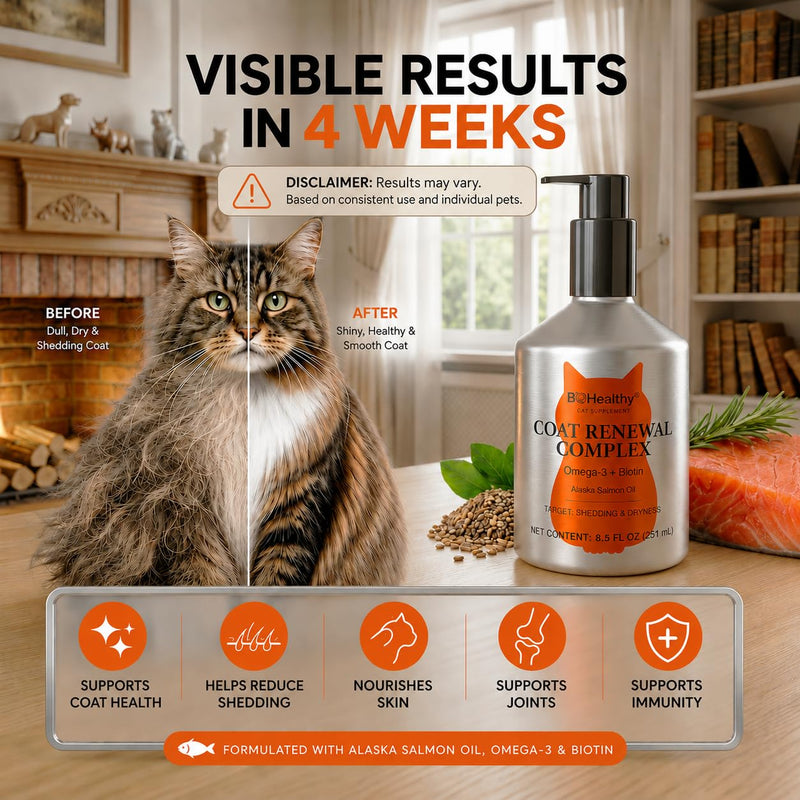 Omega 3 Fish Oil for Cats - Premium Food Grade Alaska Salmon Oil, Triglyceride Form with Vitamin E, D & Biotin - Skin Coat Joint Heart Immune Support, 8.5 FL OZ