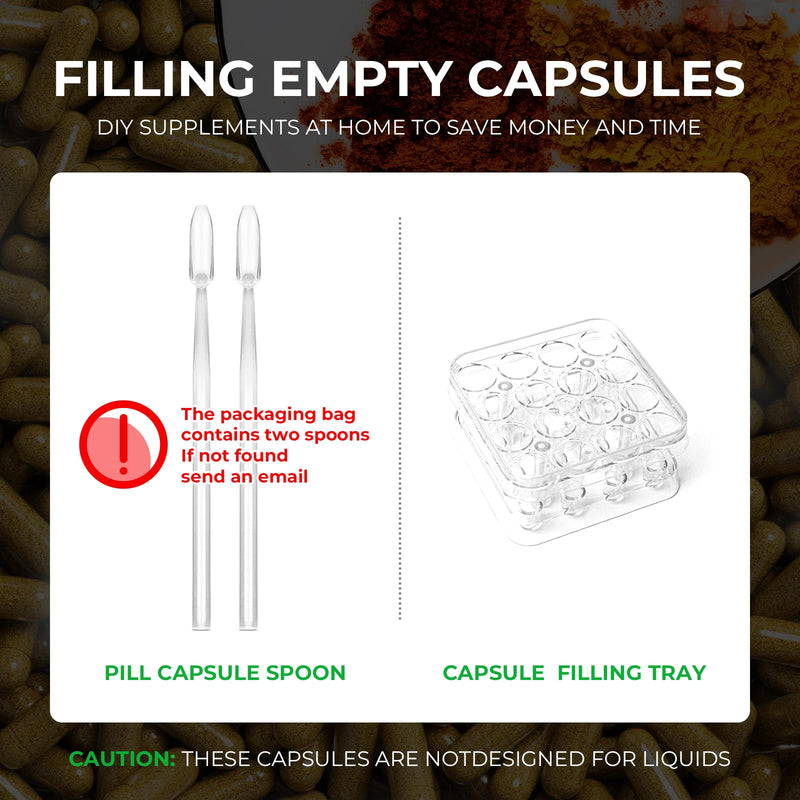 Vegan Empty Pill Capsules Size 2 Plant Based Clear (100 Count) Gluten Free, Non-GMO, Halal Certified Caps Filling Kit with 2 Spoons for Vegetarian DIY Your Own Supplements 100 Count (Pack of 1)