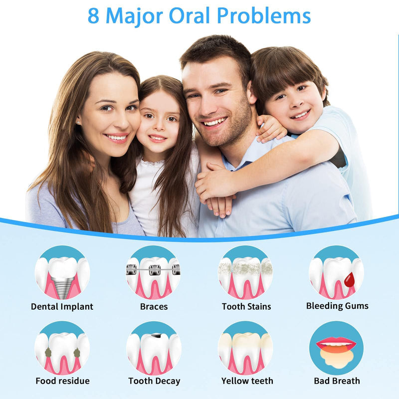 TUREWELL Water Dental Flosser for Teeth/Braces, Water Teeth Cleaner 8 Jet Tips and 10 Pressure Levels, 600ML Large Water Tank Oral Irrigator for Family(Black) Black