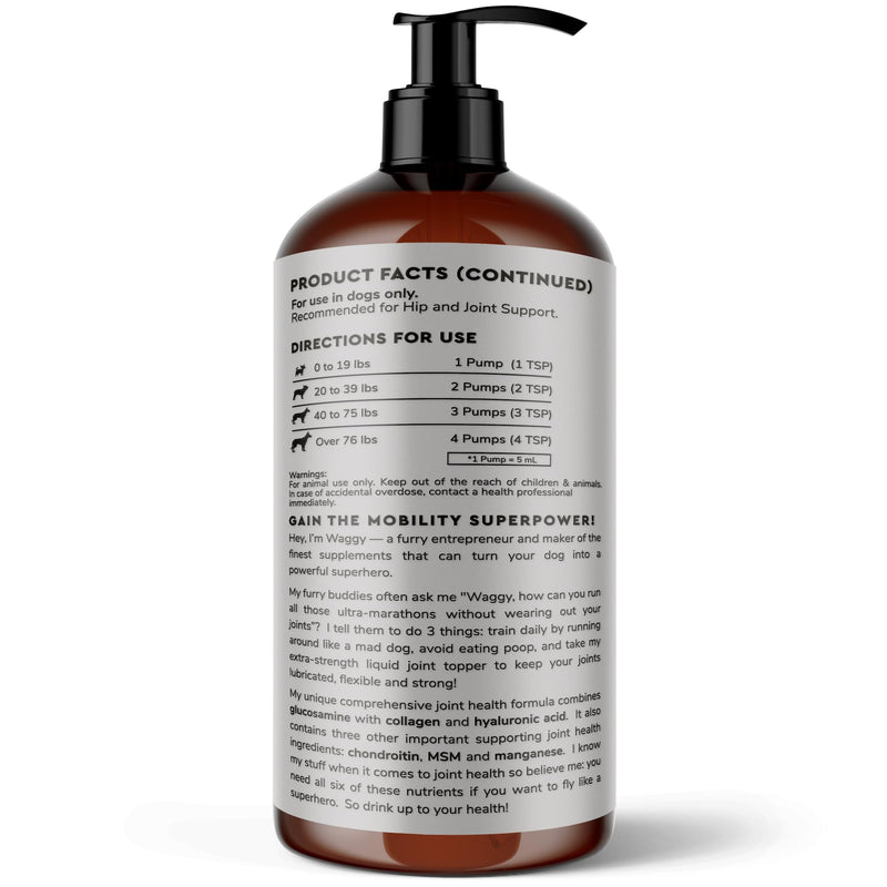 Premium Liquid Glucosamine for Dogs Strength Joint Support, Flexibility, Cartilage & Mobility - Hip and Joint Supplement with Chondroitin, MSM, Collagen & Hyaluronic Acid (16 Oz) 16 Oz - PawsPlanet Australia