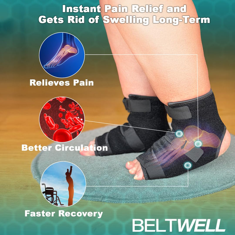 Beltwell¬Æ - Adjustable Foot & Ankle Compression Wraps For Edema, Lymphedema, Swelling, Neuropathy, Diabetic Foot Care, Circulation (2 Wraps) Large Black - BeesActive Australia
