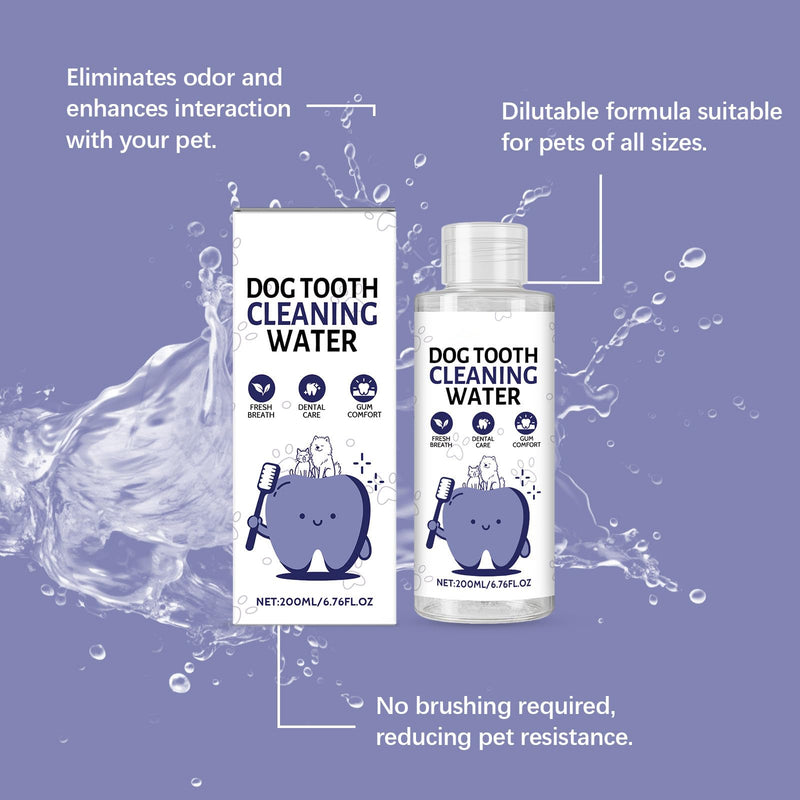 Dog Dental Water Additive, 200ml/6.76fl oz, Helps Freshen Breath & Helps Reduce Tartar, No Brushing Required, Gentle Formula for Daily Oral Care