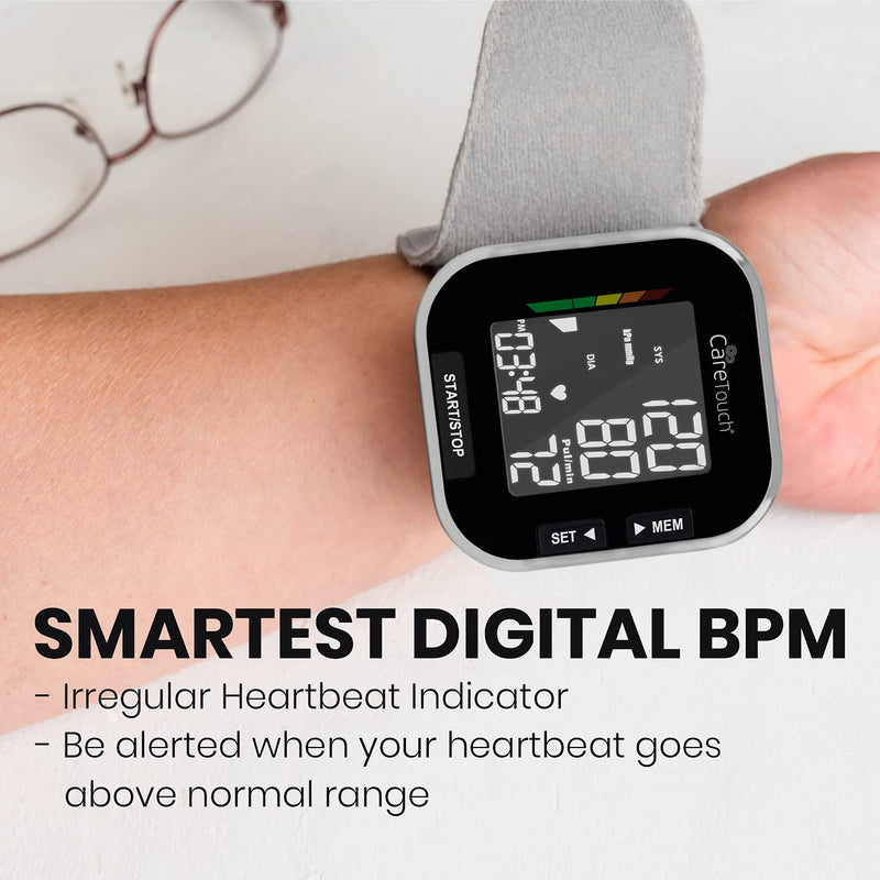 Care Touch Platinum Black Wrist Blood Pressure Cuff Monitor, Automatic Wrist BP Cuff, Adjustable Blood Pressure Wrist Cuff, Irregular Heartbeat Indicator - Blood Pressure Cuffs, Home & Hospital Use - BeesActive Australia