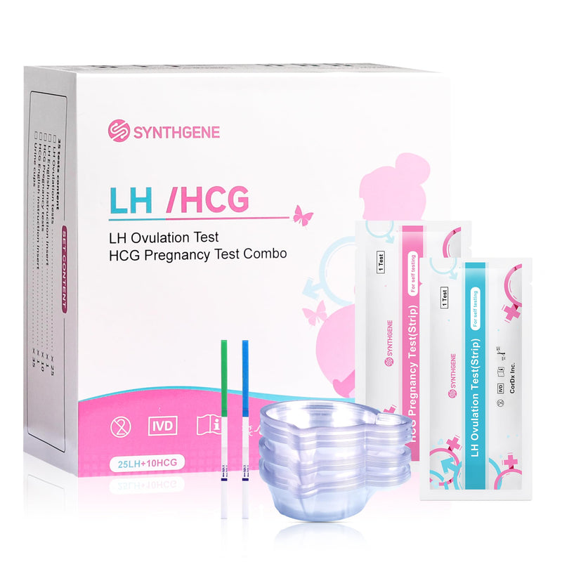 SYNTHGENE Ovulation Test Strips, LH 40 HCG 15 Ovulation and Pregnancy Tests, 40 Ovulation Tests and 15 Pregnancy Tests with 55 Urine Cups, Detect Early Pregnancy and Accurately Track Ovulation 55 Count (Pack of 1） - BeesActive Australia