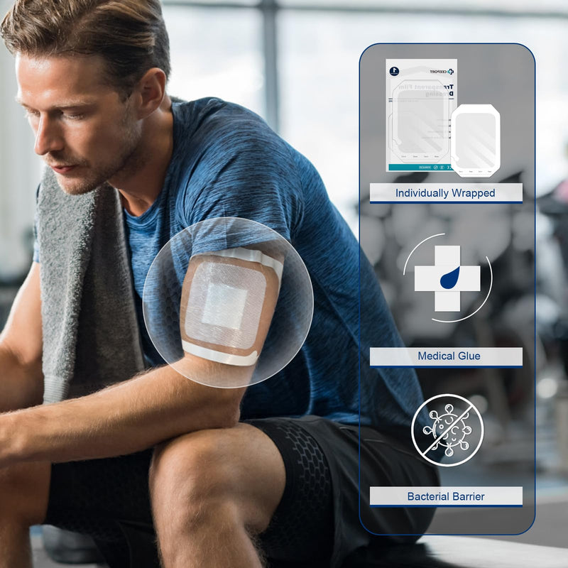 Transparent Film Dressing 6'' x 8'', 20 Packs Waterproof Wound Bandage Adhesive Patches, Wound Cover Patches for Post Surgical Shower, IV Shield, Tattoo Aftercare Bandage 6"x 8"(20 PCS) - BeesActive Australia