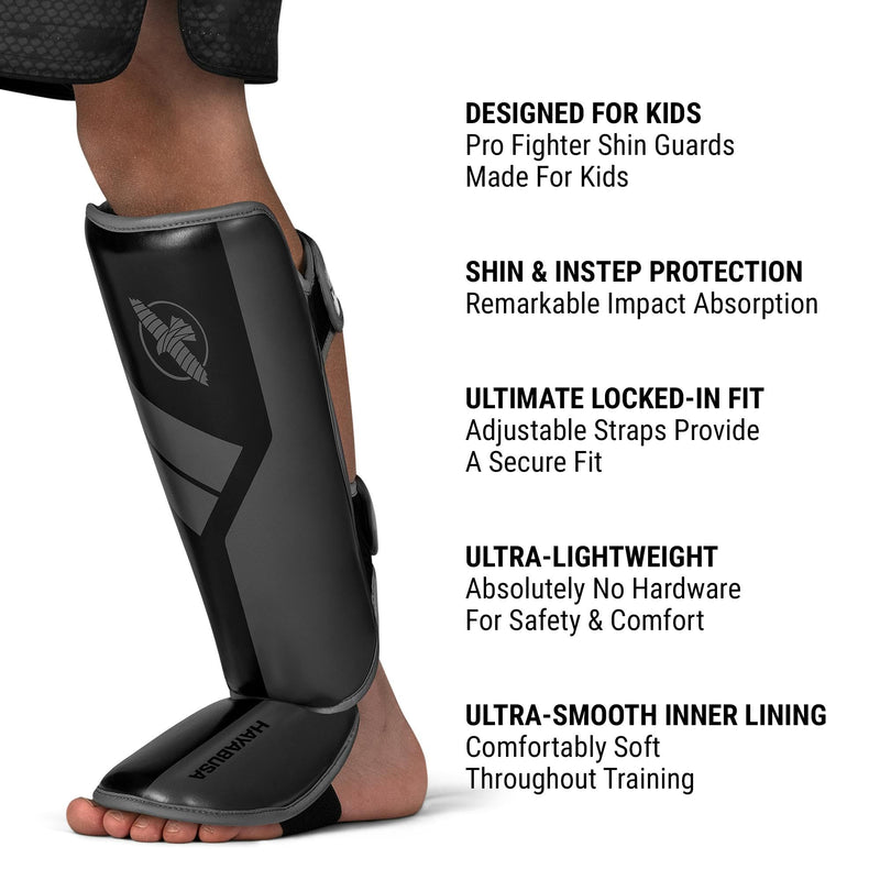 Hayabusa S4 Kids Shin Guards, Muay Thai, MMA, Kickboxing, Martial Arts Small/Medium Black - BeesActive Australia