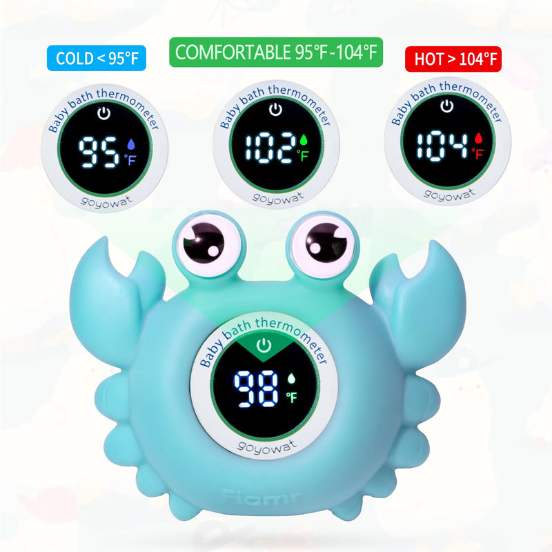 Baby Bath Thermometer Crab Toy - Digital Floating Water Thermometer with LED Display & Color Alerts for Infants, Cute Bath Tub Sensor & Safe Bath Time Essential Toy blue