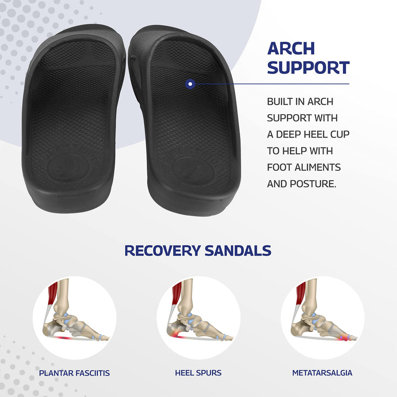 Pure Stride Therapeutic Slides, Orthotic Sandals for Plantar Fasciitis, Metatarsal and Heel Spurs, for Pain Relief and Arch Support of Feet 8 Women/7 Men Black - BeesActive Australia